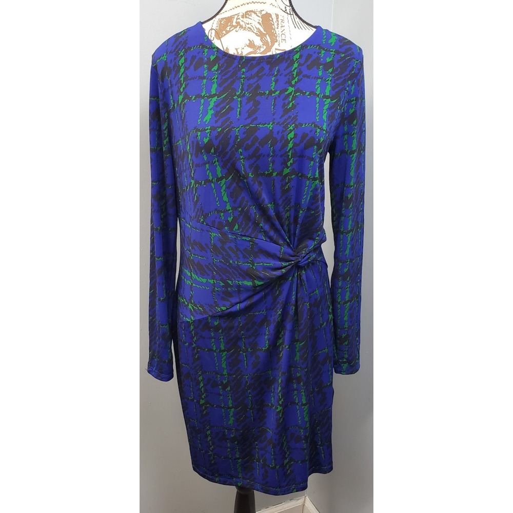 Michael Kors Shift Dress Womens M Multi Plaid Long Sleeve Twisted Side Back Zip